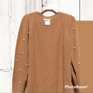 Lush Sweater Dress with Faux-pearl Beaded Sleeves.